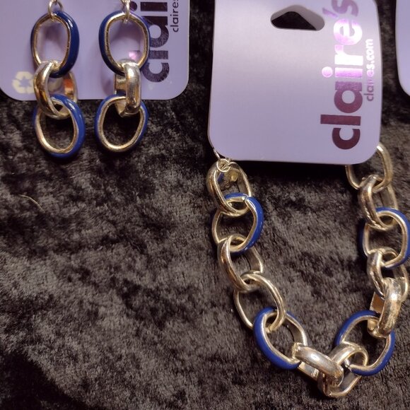 New‎ Claires Icing Chunky Chain Link Collar Choker Necklace Rings Earrings Set - Picture 4 of 10